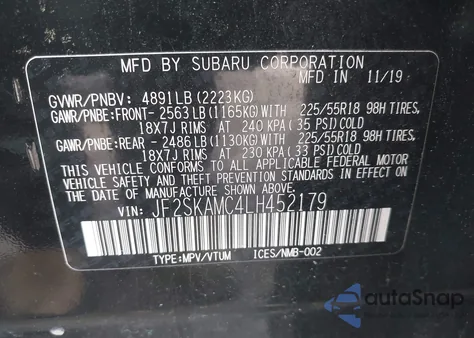 2020 Subaru Forester Sport from USA, damaged, VIN JF2SKAMC4LH452179